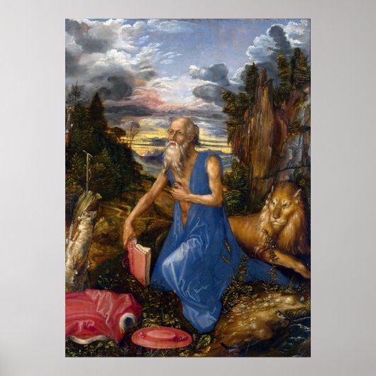 Saint Jerome in der Wildnis von Durer Poster (Vorne)