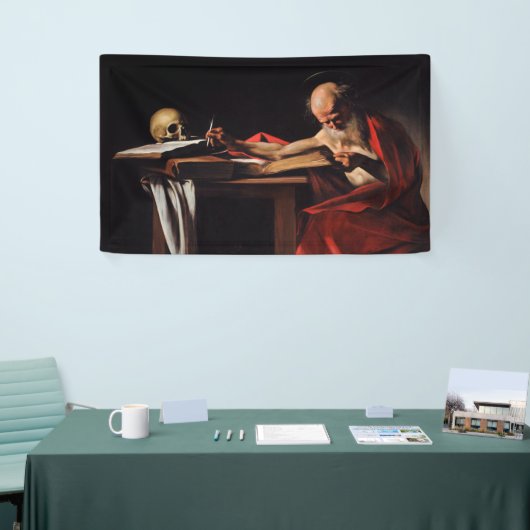 Saint Jerome Writing (von Caravaggio) Banner (Messeveranstaltung)