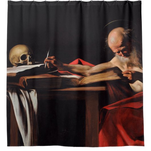 Saint Jerome Writing (von Caravaggio) Duschvorhang (Vorderseite)