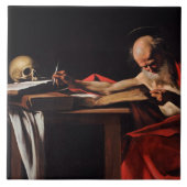 Saint Jerome Writing (von Caravaggio) Fliese (Vorderseite)