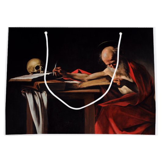 Saint Jerome Writing (von Caravaggio) Große Geschenktüte (Vorderseite)