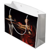 Saint Jerome Writing (von Caravaggio) Große Geschenktüte (Rückseite Schrägansicht)