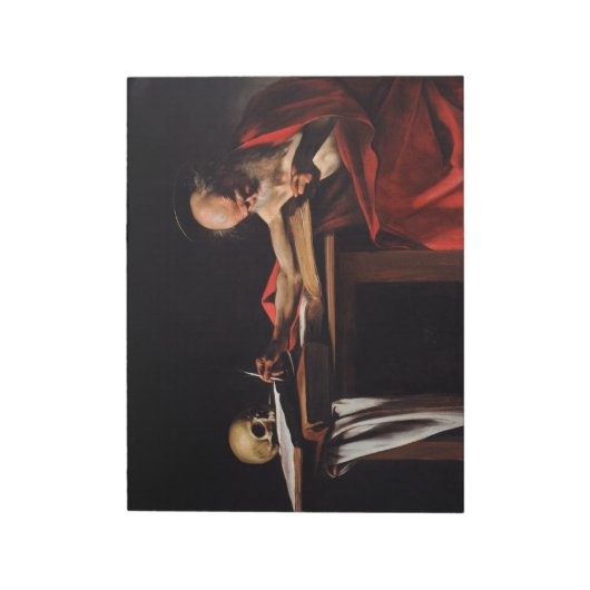 Saint Jerome Writing (von Caravaggio) Notizblock (Rotiert)