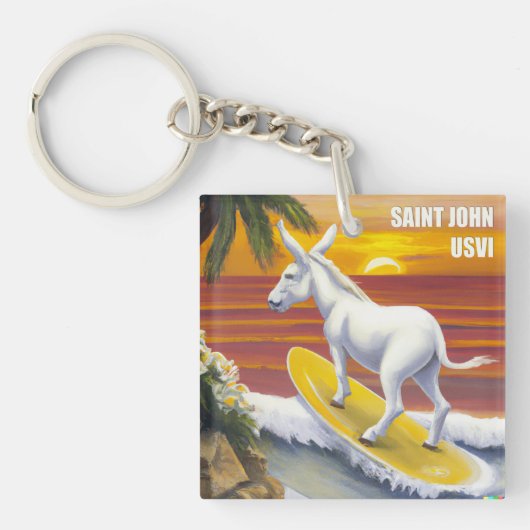 Saint John US Jungfrau Islands Funny Donkey Surfin Schlüsselanhänger (Vorderseite)
