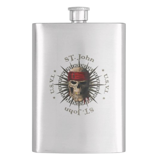 Saint John USVI Pirate Skull Flachmann (Vorderseite)