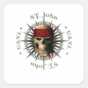 Saint John USVI Pirate Skull Quadratischer Aufkleber
