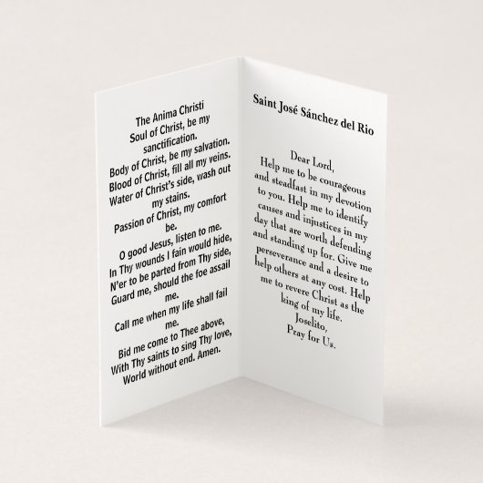 Saint José Sánchez del Rio Prayer Card (Innenseite)