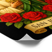 Saint Jude Thaddeus Catholic Art With Red Roses Poster (Ecke)