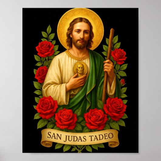 Saint Jude Thaddeus Catholic Art With Red Roses Poster (Vorne)