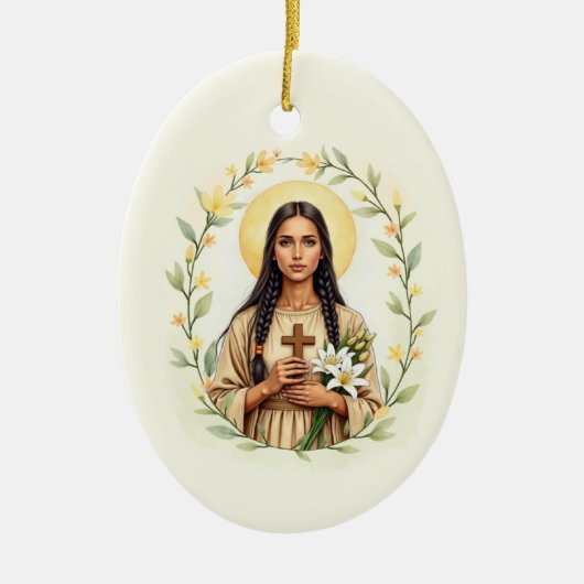 Saint Kateri Tekakwitha Friede und Segnungen Gotte Keramik Ornament (Vorne)