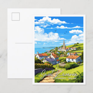 Saint Keverne Cornwall Vintage-Reise-Abbildung Postkarte