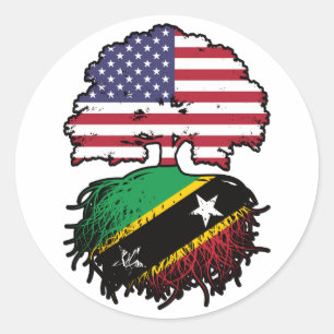 Saint Kitts Kittitian American USA Tree Roots Flag Runder Aufkleber