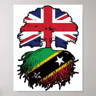 Saint Kitts Kittitian British UK Tree Roots Flag Poster