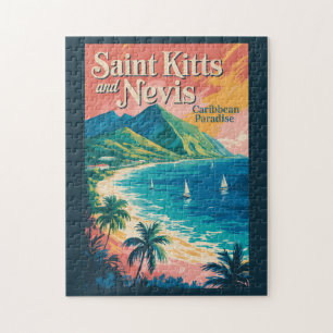 Saint Kitts und Nevis Landschaft Illustration Retr Puzzle