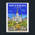 Saint Louis Cathedral Postkarte<br><div class="desc">Die Kathedrale von Saint-Louis besticht durch ein Vintages Retro-Kunstbild,  das die berühmte Kathedrale in New Orleans,  Louisiana,  zeigt.</div>