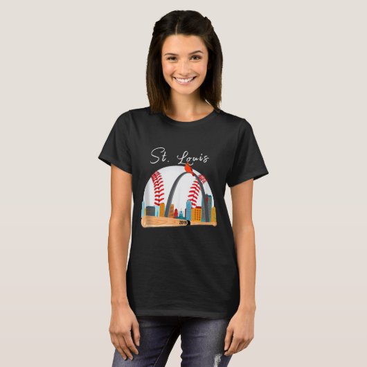 Saint Louis Red Cardinal New Skyline Ball Design T T-Shirt (Vorne ganz)