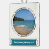Saint Lucia Beach Tropical Ferien Landschaft Banner-Ornament Silber (Links)