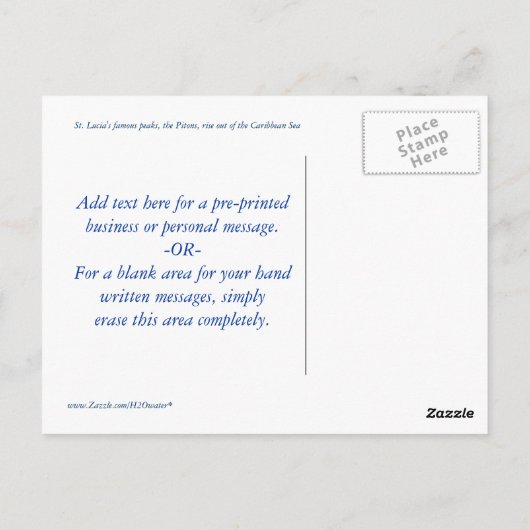 Saint Lucia Custom Postcard Postkarte (Rückseite)