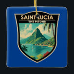 Saint Lucia Die Pitons Reisen Kunst Vintag Keramikornament<br><div class="desc">Saint Lucia Die Pitons Vektorgrafik Design. Die Pitons sind zwei gebirgige vulkanische Stöcke,  vulkanische Türme,  in Saint Lucia gelegen.</div>