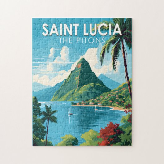 Saint Lucia Die Pitons Reisen Kunst Vintag Puzzle (Vertikal)
