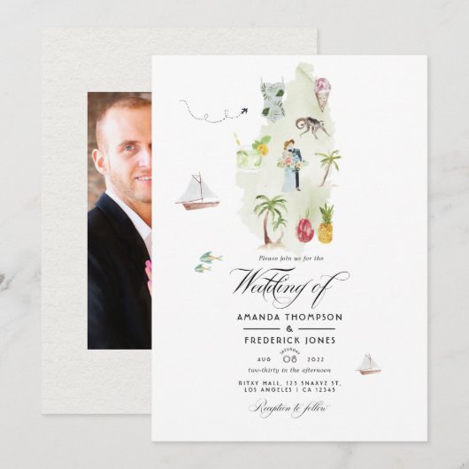 Saint Lucia Hochzeit in Urlaubsort Foto Einladung (Vorne/Hinten)