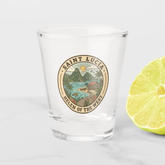 Saint Lucia Illustration Reise Kunst Abzeichen Schnapsglas (Vorderseite)