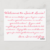 Saint Lucia Pitons Wedding Welcome Bag Hinweis Postkarte (Rückseite)
