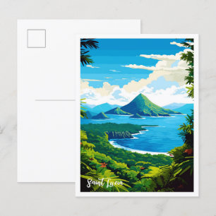 Saint Lucia Strand Kunst Vintage Reiseillustration Postkarte