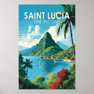 Saint Lucia The Pitons Reise Kunst Vintage Poster