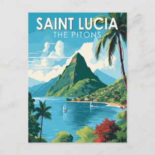 Saint Lucia The Pitons Reise Kunst Vintage Postkarte