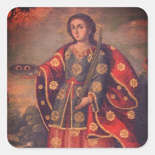Saint Lucy im Stil der Cusco-Schule Quadratischer Aufkleber (Vorderseite)