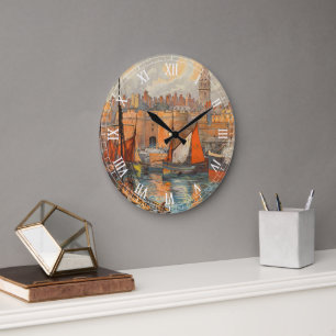 Saint Malo, Frankreich, Vintage-Reiseposter-Kunst Große Wanduhr