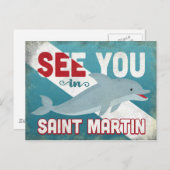 Saint Martin Dolphin - Retro Vintage Travel Postkarte (Vorne/Hinten)