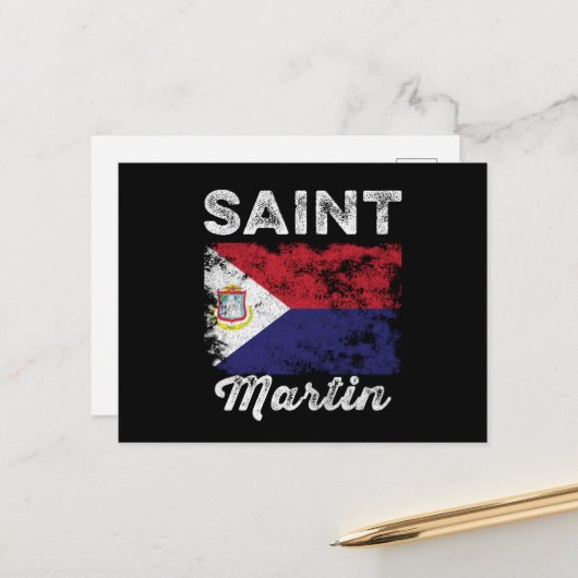 Saint Martin Flagge bedruckt Postkarte (Vorderseite/Rückseite Beispiel)