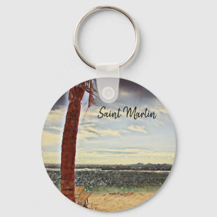 Saint Martin ST. Maarten Watercolor Art Schlüsselanhänger