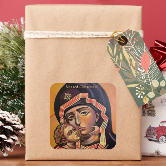 Saint Mary Teotokos Quadratischer Aufkleber (Feiertag)