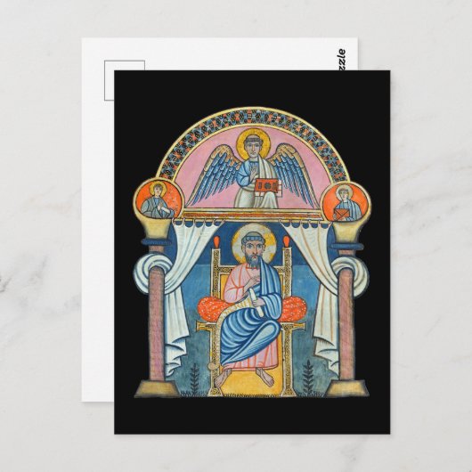 Saint Matthew Mittelalterliches Manuskript Kunst Postkarte (Vorne/Hinten)