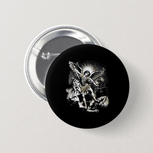 Saint Michael Defeating Satan Archangel Warrior Button (Vorne & Hinten)