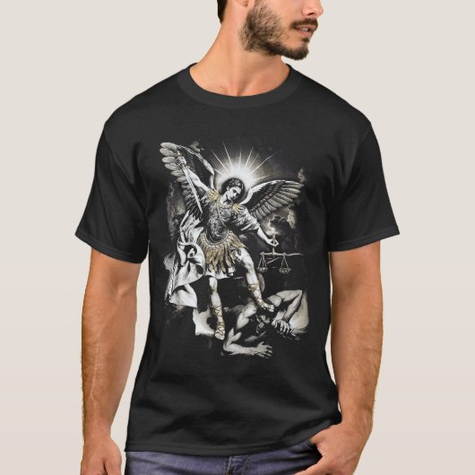 Saint Michael Defeating Satan Archangel Warrior T-Shirt (Vorderseite)
