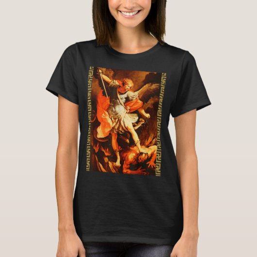 Saint Michael Defeating Satan Archangel Warrior  T-Shirt (Vorderseite)