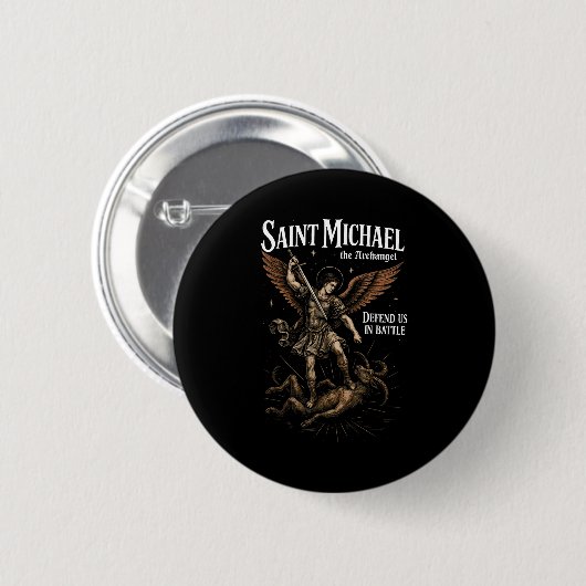 Saint Michael Defend Us In Battle Archangel Christ Button (Vorne & Hinten)