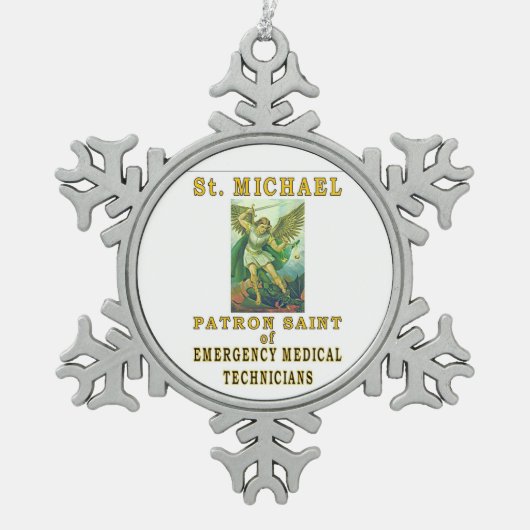 SAINT MICHAEL PATRON SAINT OF PARAMEDICS SCHNEEFLOCKEN Zinn-Ornament (Vorderseite)