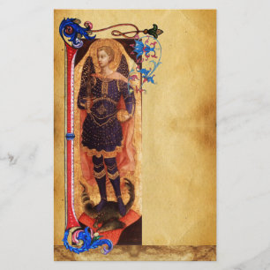 SAINT MICHAEL THE ARCHANGEL FLORAL PARCHMENT BRIEFPAPIER