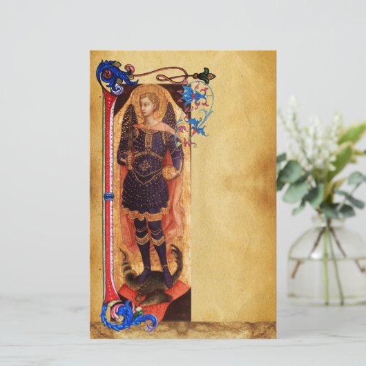 SAINT MICHAEL THE ARCHANGEL FLORAL PARCHMENT BRIEFPAPIER (Stehend Vorderseite)