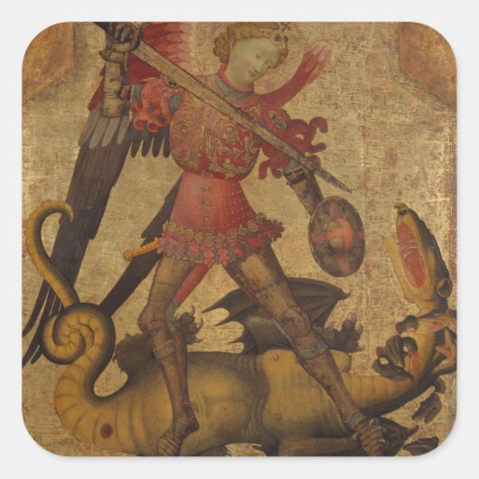 Saint Michael und der Drache Quadratischer Aufkleber (Vorderseite)