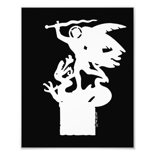 Saint Michael und Dragon (in Weiß) Fotodruck (Vorne)