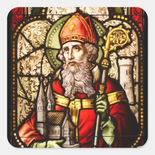 Saint Patrick Bild auf festem Glas Quadratischer Aufkleber (Vorderseite)