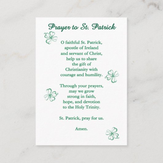 Saint Patrick Devotional Prayer Card Platzkarte (Rückseite)