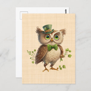 Saint Patrick - Eule mit grünem Hut Postkarte
