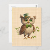 Saint Patrick - Eule mit grünem Hut Postkarte (Vorne/Hinten)